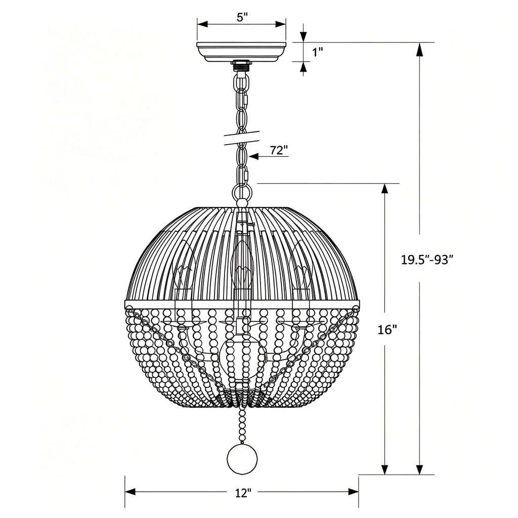 Crystorama Duval 12'' Pendant - Product Dimensions