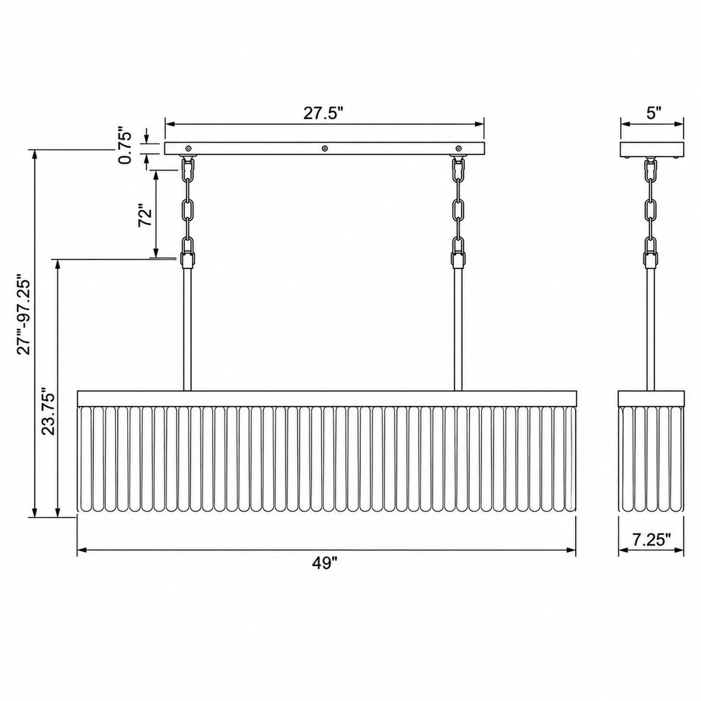 Crystorama Emory 49'' Linear Chandelier - Product Dimensions