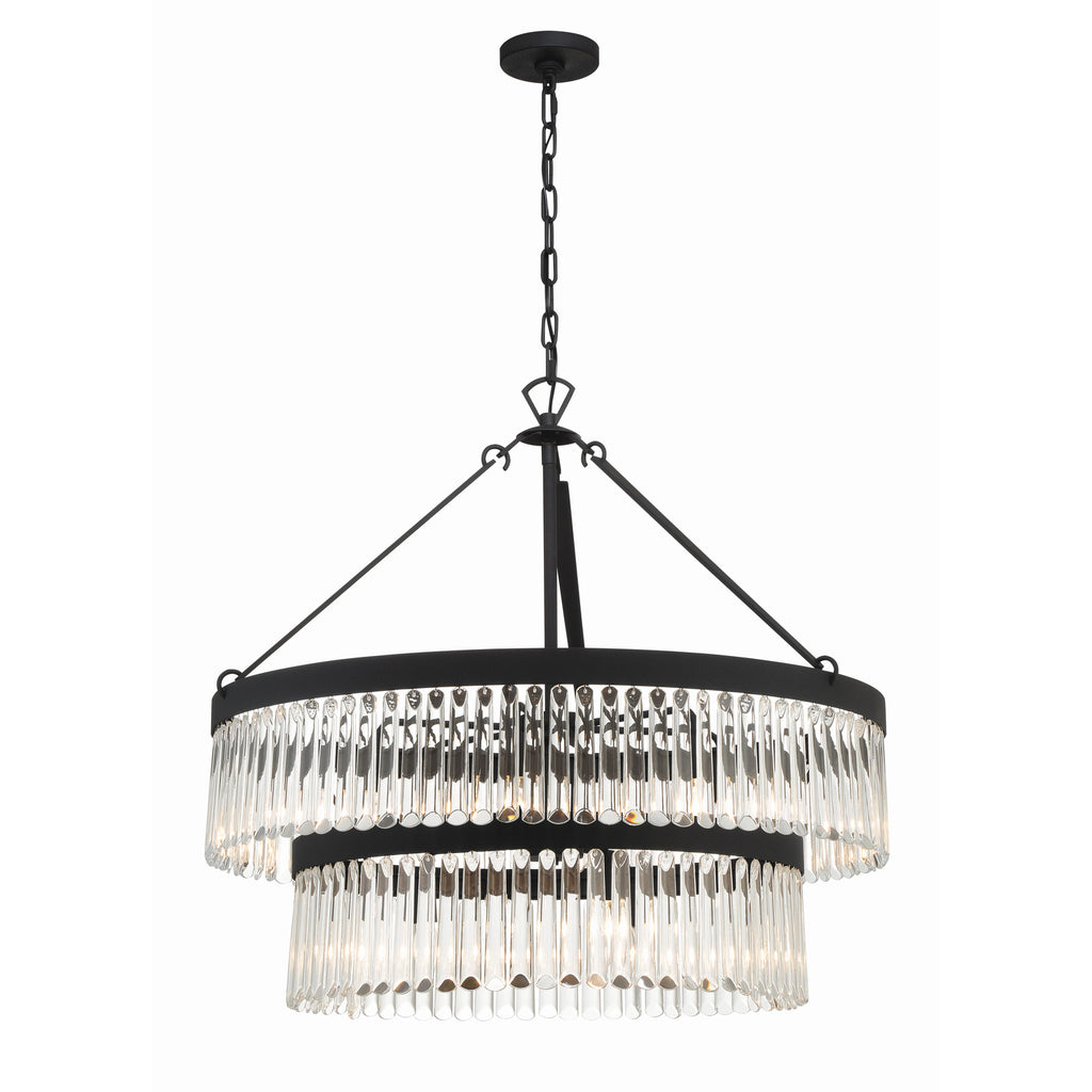 Crystorama Emory 32'' Chandelier in Black Forged - Front View