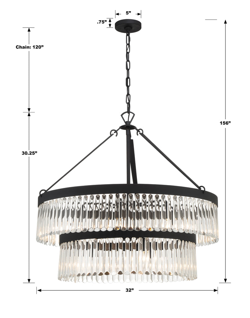 EMO-5408-BF Emory 9 Light Chandelier | Dimensions Image