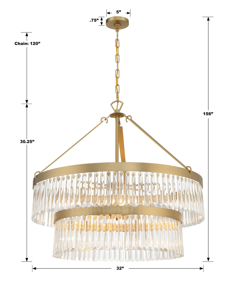 EMO-5408-MG Emory 9 Light Chandelier | Dimensions Image