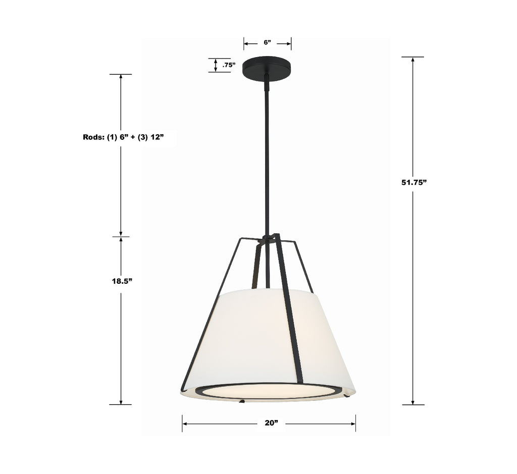 FUL-904-BK Fulton 20'' Pendant | Dimensions Image