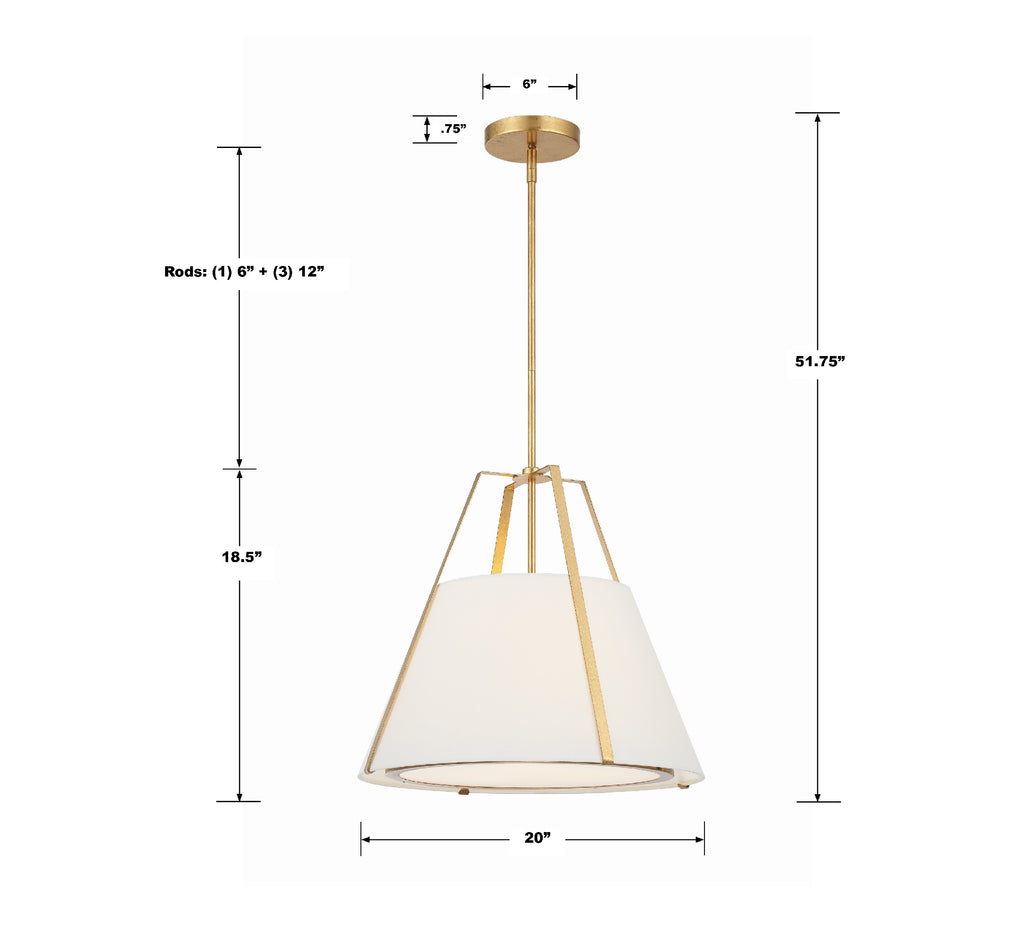 FUL-904-GA Fulton 3 Light Pendant | Dimensions Image