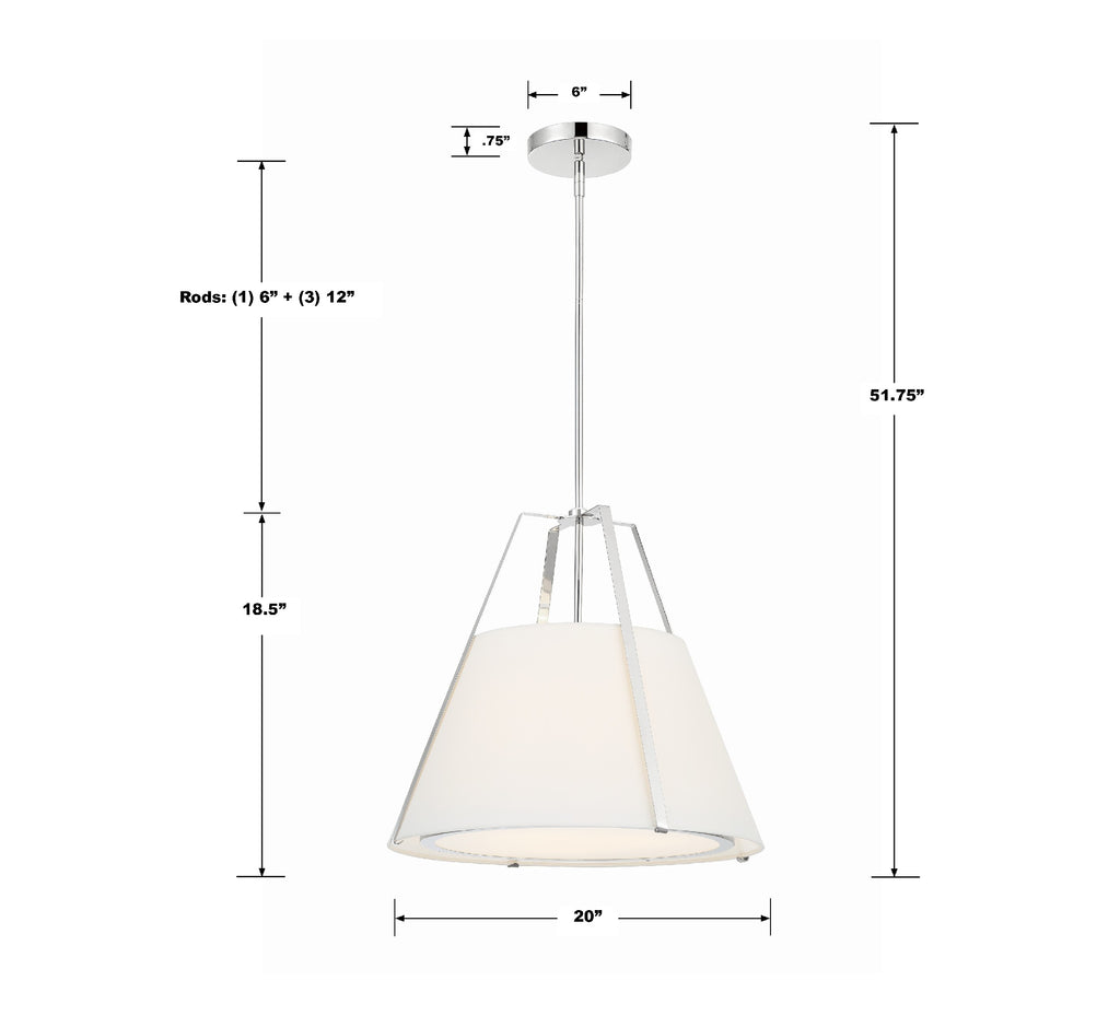 FUL-904-PN Fulton 3 Light Pendant | Dimensions Image