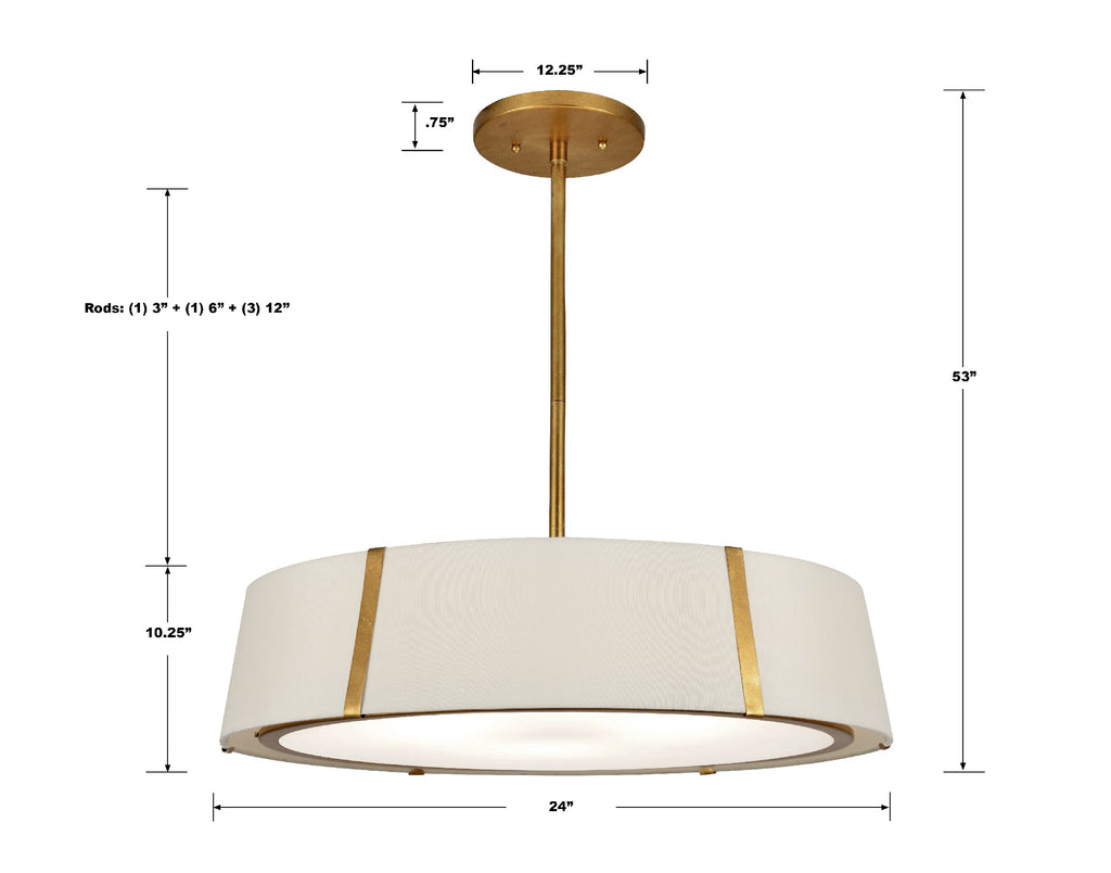 FUL-907-GA Fulton 6 Light Chandelier | Dimensions Image