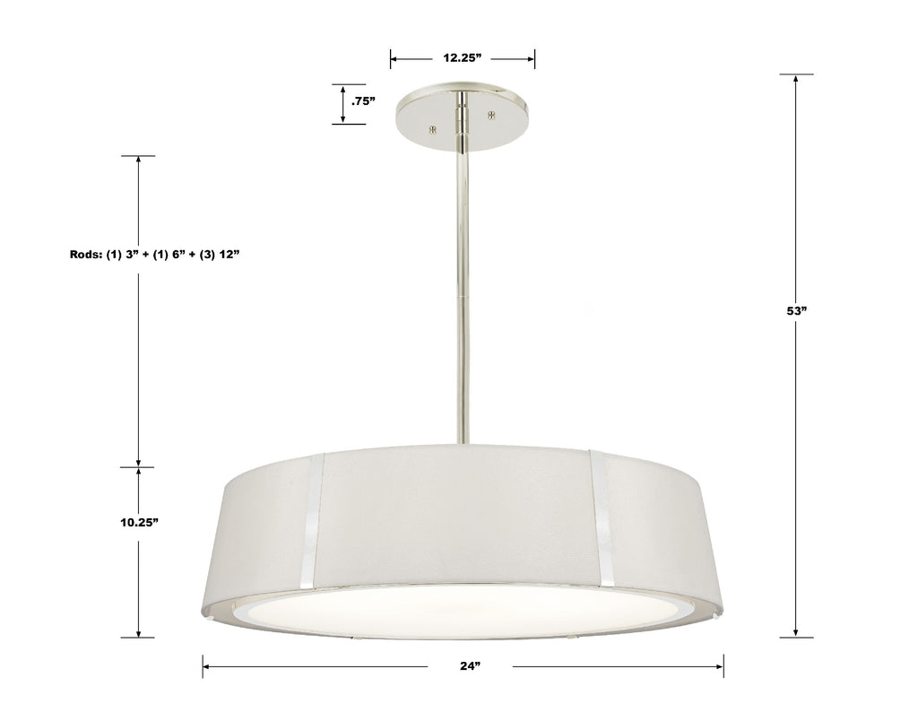 FUL-907-PN Fulton 6 Light Chandelier | Dimensions Image