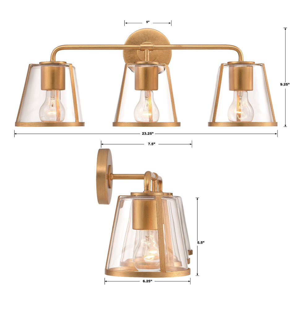 FUL-913-GA-CL Fulton 3 Light Bathroom Vanity | Dimensions Image