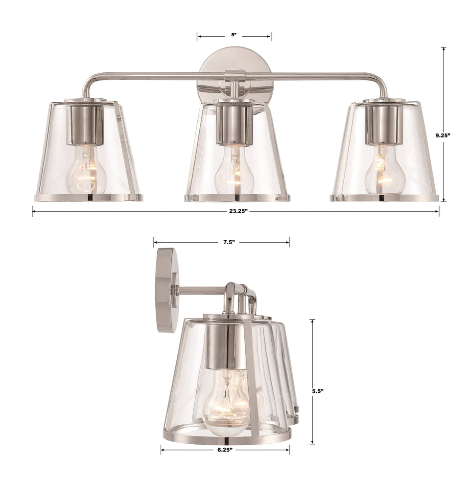 FUL-913-PN-CL Fulton 3 Light Bathroom Vanity | Dimensions Image