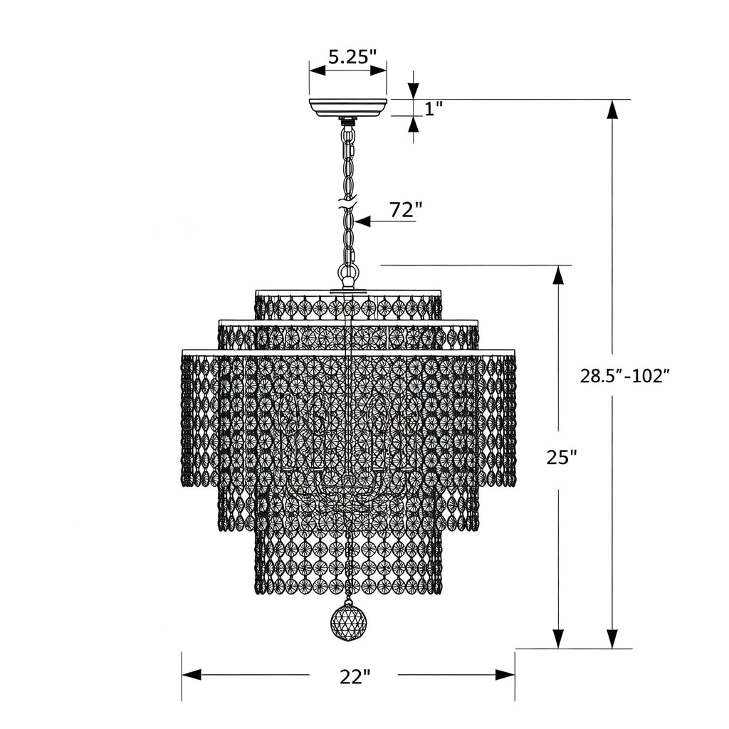 Crystorama Gabrielle 22'' Chandelier - Product Dimensions
