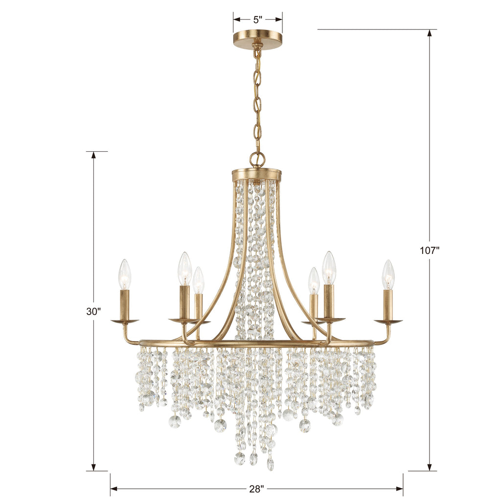 GAB-B7306-GA Gabrielle 6 Light Chandelier | Dimensions Image