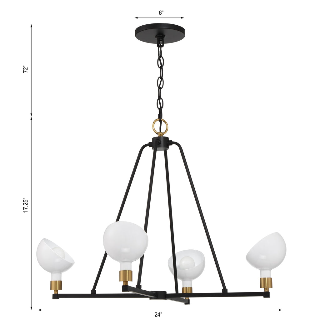 GIG-814-BK-AG Gigi 4 Light Chandelier | Dimensions Image