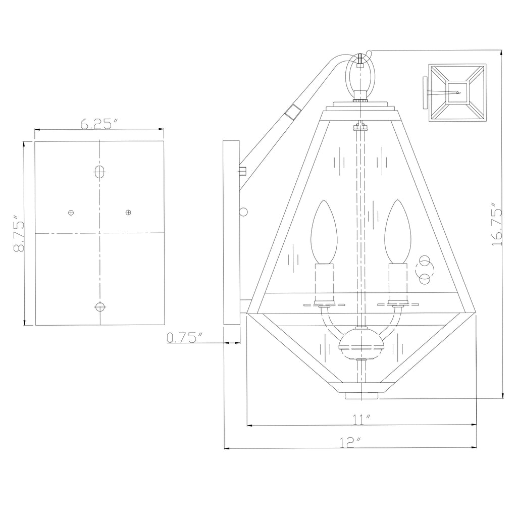 Crystorama-OPEN-BOX Brian Patrick Flynn Glacier 2 Light Outdoor Sconce - Product Dimensions