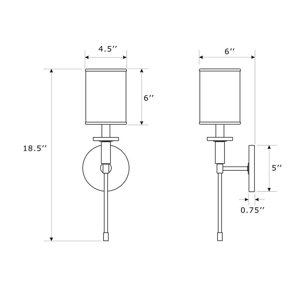 Crystorama Hatfield 5'' Sconce - Product Dimensions