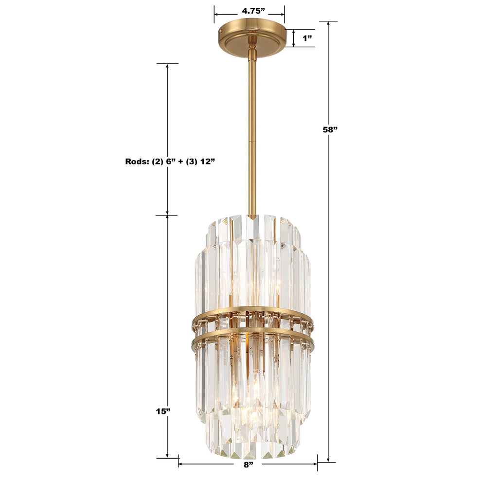 HAY-1401-AG Hayes 8'' Chandelier | Dimensions Image