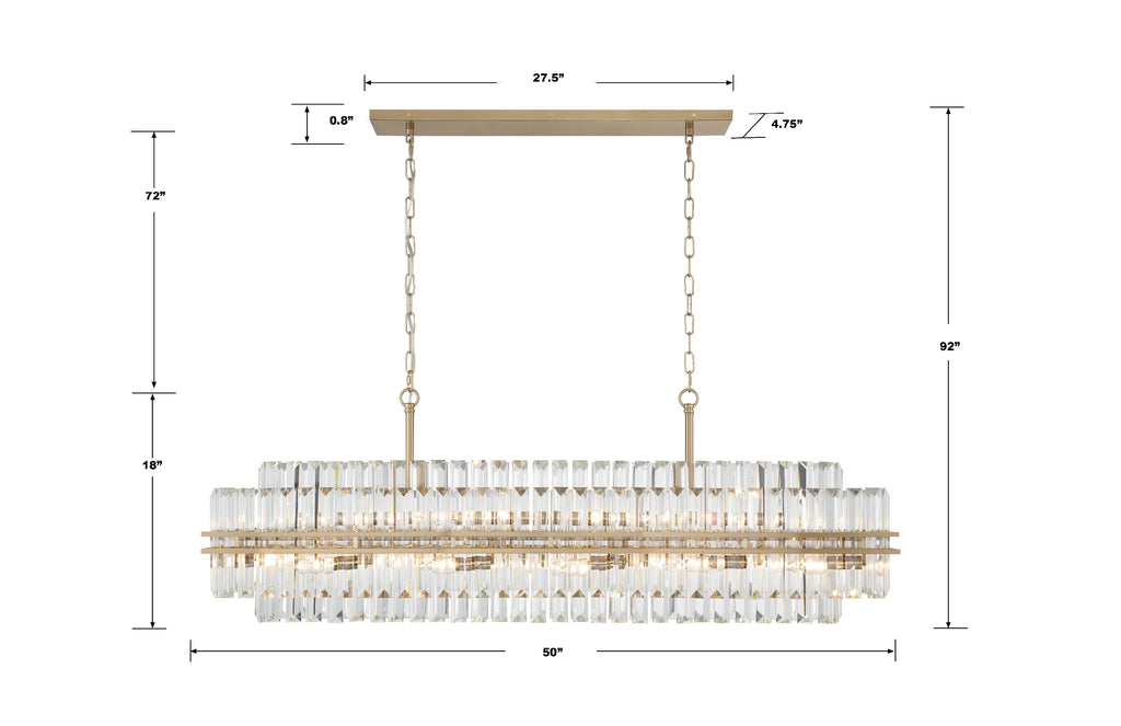 HAY-1417-AG Hayes 16 Light Linear Chandelier | Dimensions Image