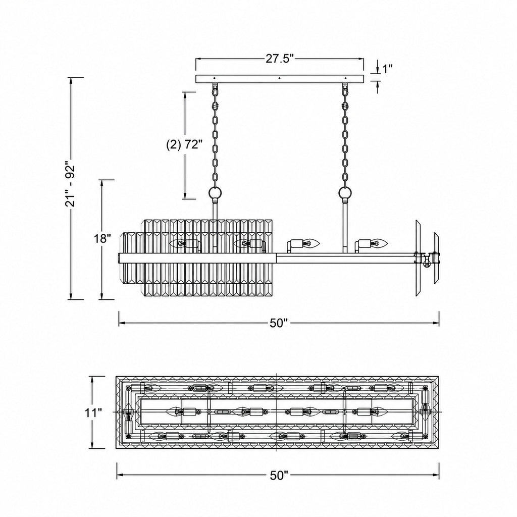 Crystorama Hayes 50'' Linear Chandelier - Product Dimensions
