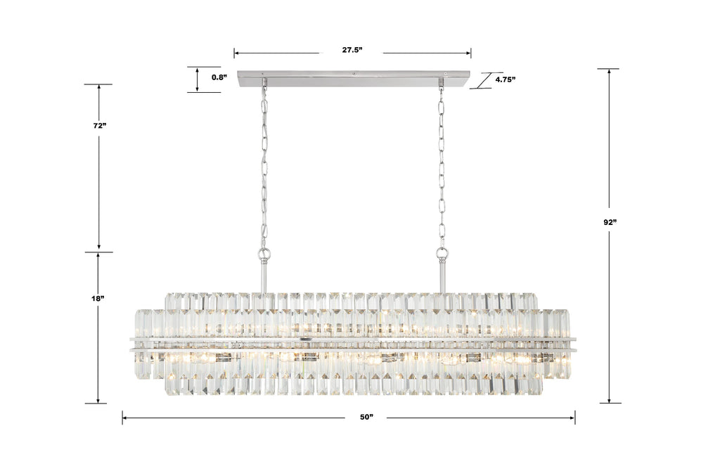 HAY-1417-PN Hayes 16 Light Linear Chandelier | Dimensions Image