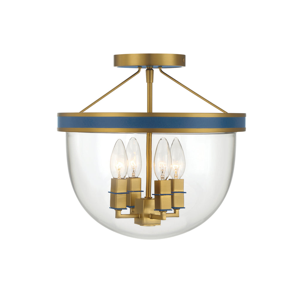 Crystorama Herrick 13" Semi Flush Mount in Luxe Gold + Navy - Additional View