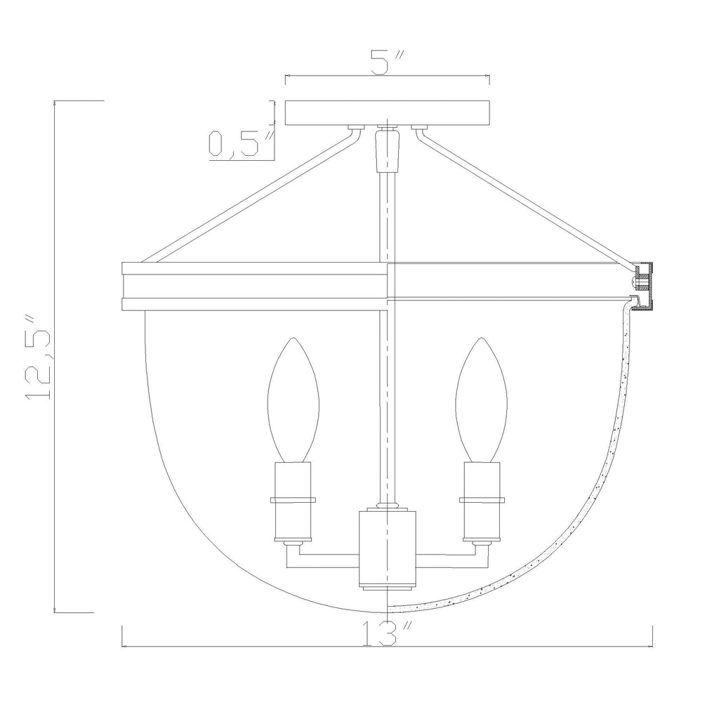 Crystorama Herrick 13" Semi Flush Mount - Product Dimensions