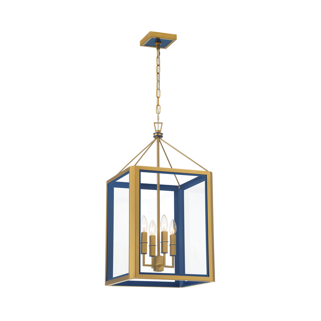 Crystorama Herrick 15" Chandelier in Luxe Gold + Navy - Front View