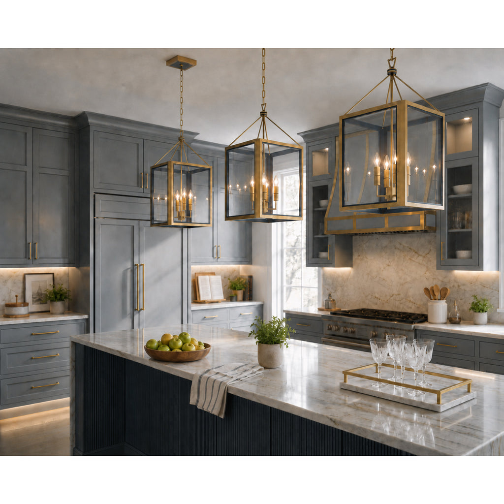 Crystorama Herrick 15" Chandelier in Luxe Gold + Navy - Lifestyle View