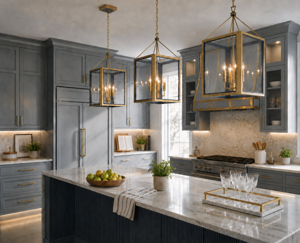 Crystorama Herrick 15" Chandelier in Luxe Gold + Navy - Lifestyle View