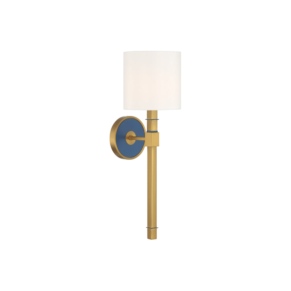 Crystorama Herrick 6.25" Sconce in Luxe Gold + Navy - Front View