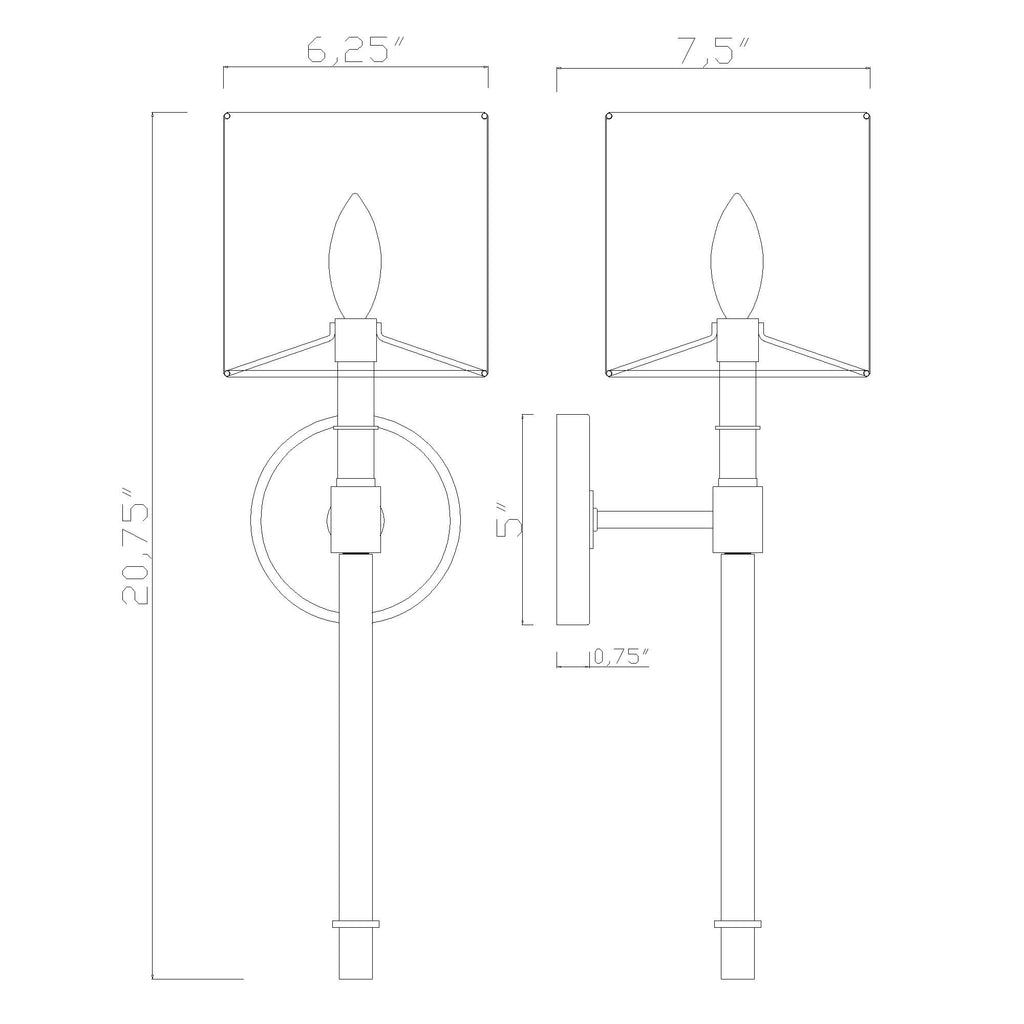 Crystorama Herrick 6.25" Sconce - Product Dimensions