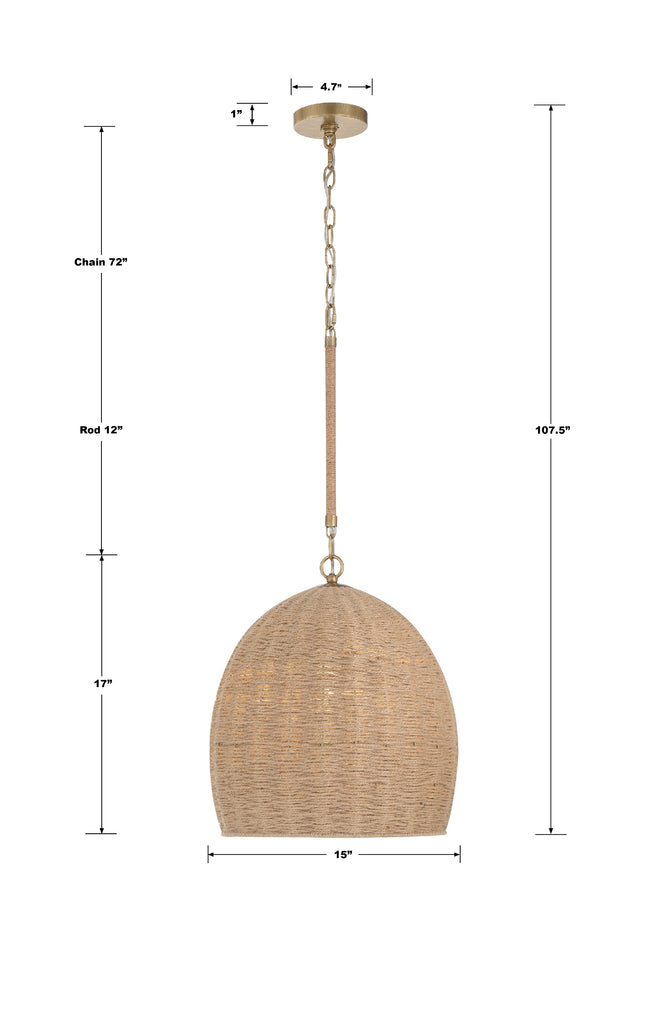 JAC-10500-SG Jace 1 Light Pendant | Dimensions Image