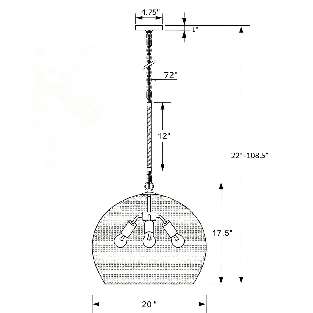 Crystorama Jace 20'' Pendant - Product Dimensions