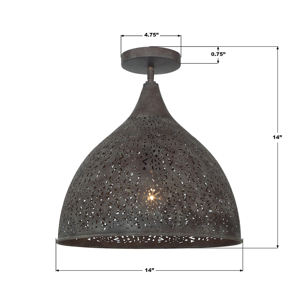 JAS-A5010-FB_CEILING Jasmine 14'' Semi Flush Mount | Dimensions Image