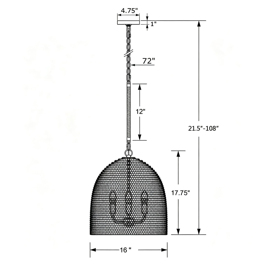 Crystorama Jasper 16'' Pendant - Product Dimensions
