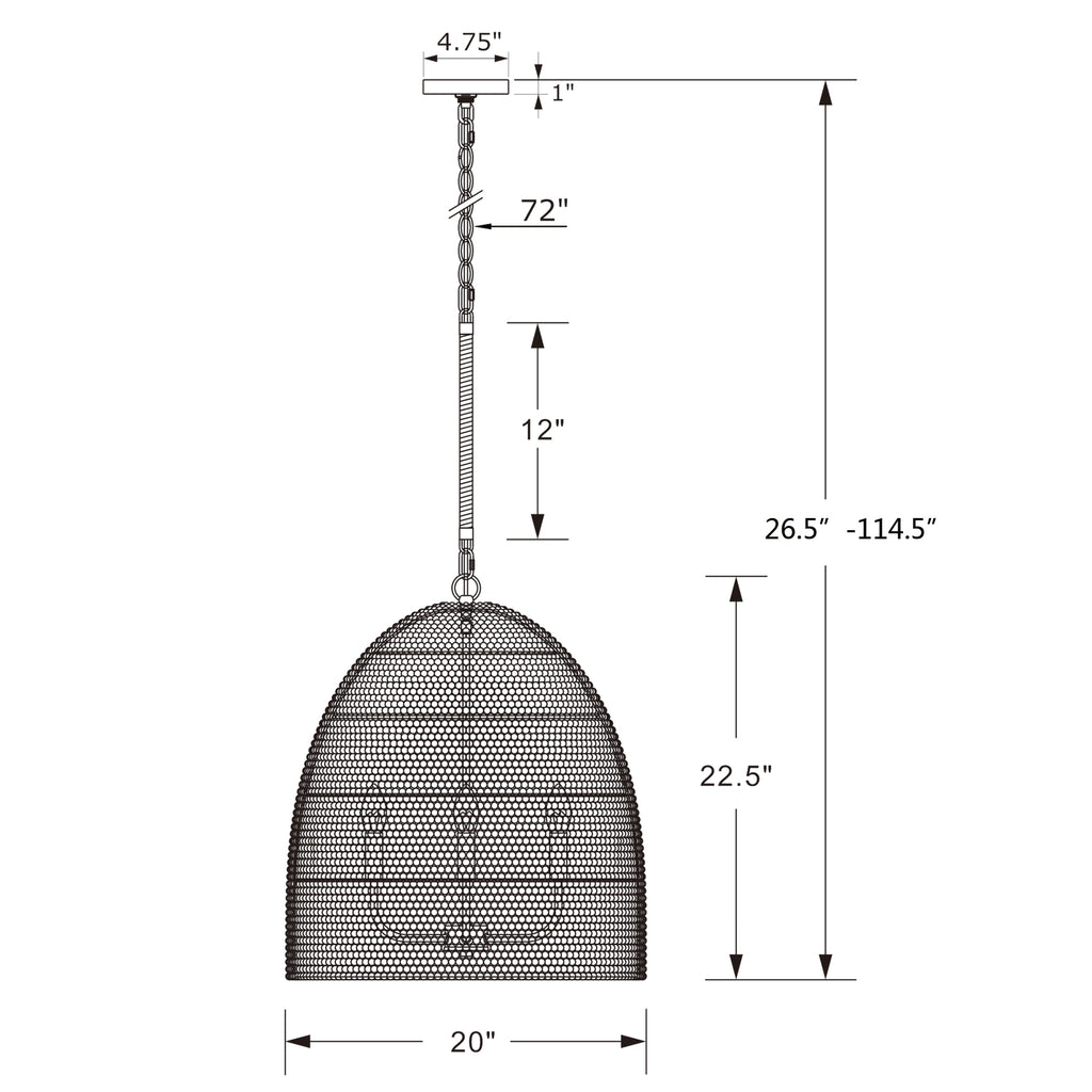 Crystorama Jasper 20'' Pendant - Product Dimensions