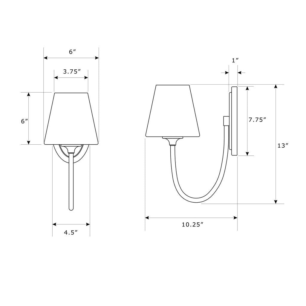 Crystorama Juno 6'' Sconce - Product Dimensions