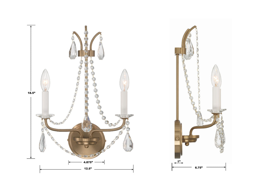 KAR-90902-AG-CL-MWP Karrington 2 Light Sconce | Dimensions Image