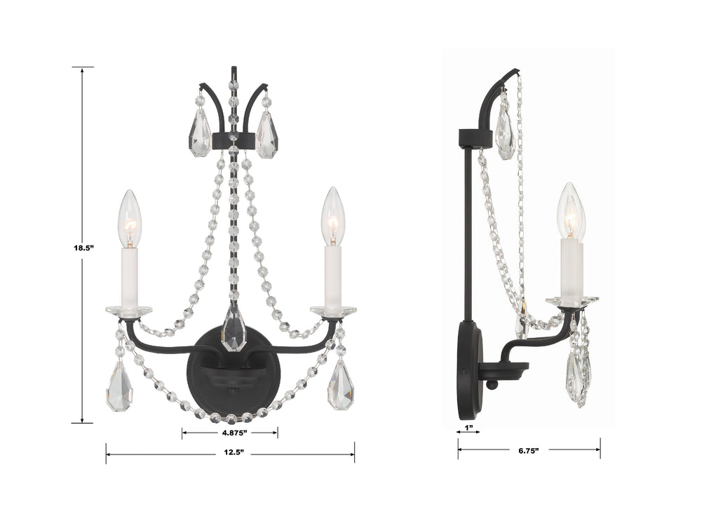 KAR-90902-MK-CL-MWP Karrington 2 Light Sconce | Dimensions Image