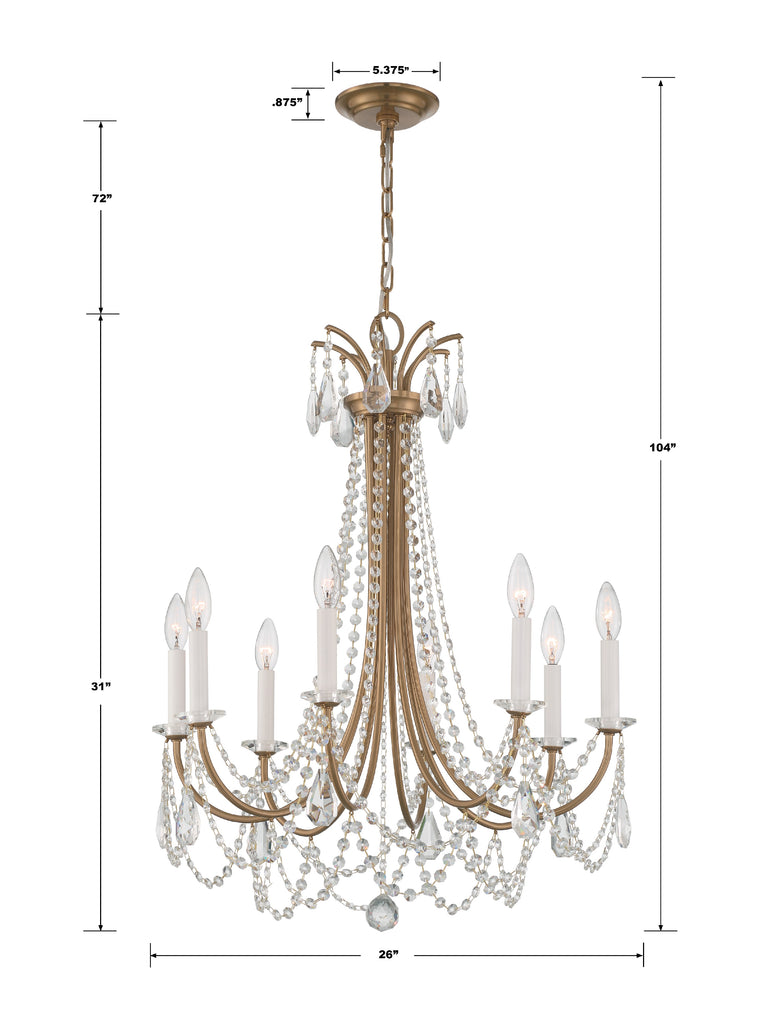 KAR-90908-AG-CL-MWP Karrington 8 Light Chandelier | Dimensions Image