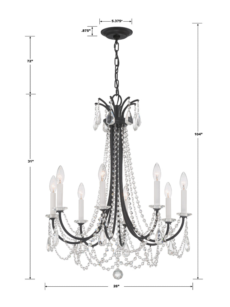 KAR-90908-MK-CL-MWP Karrington 8 Light Chandelier | Dimensions Image