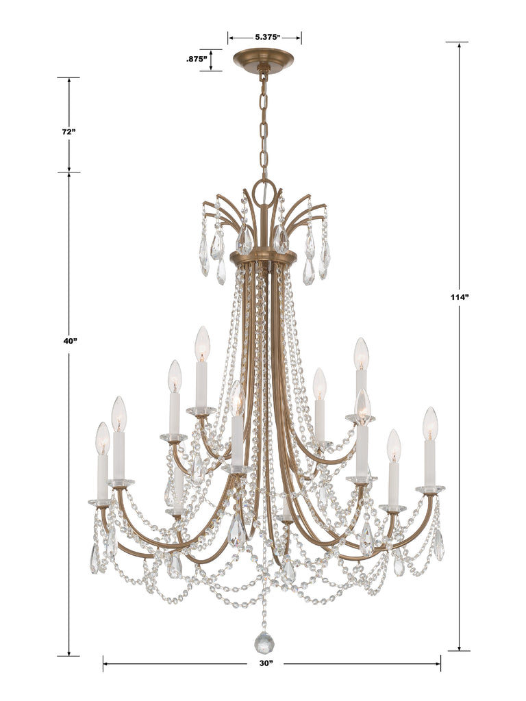 KAR-90912-AG-CL-MWP Karrington 12 Light Chandelier | Dimensions Image