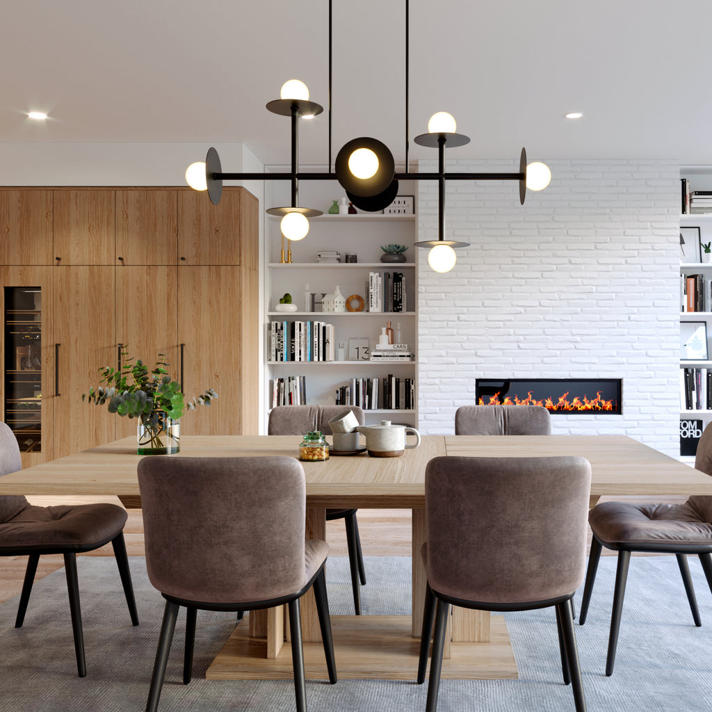 KC1008MBK Nodes 8 Light Linear Chandelier | Lifestyle Image