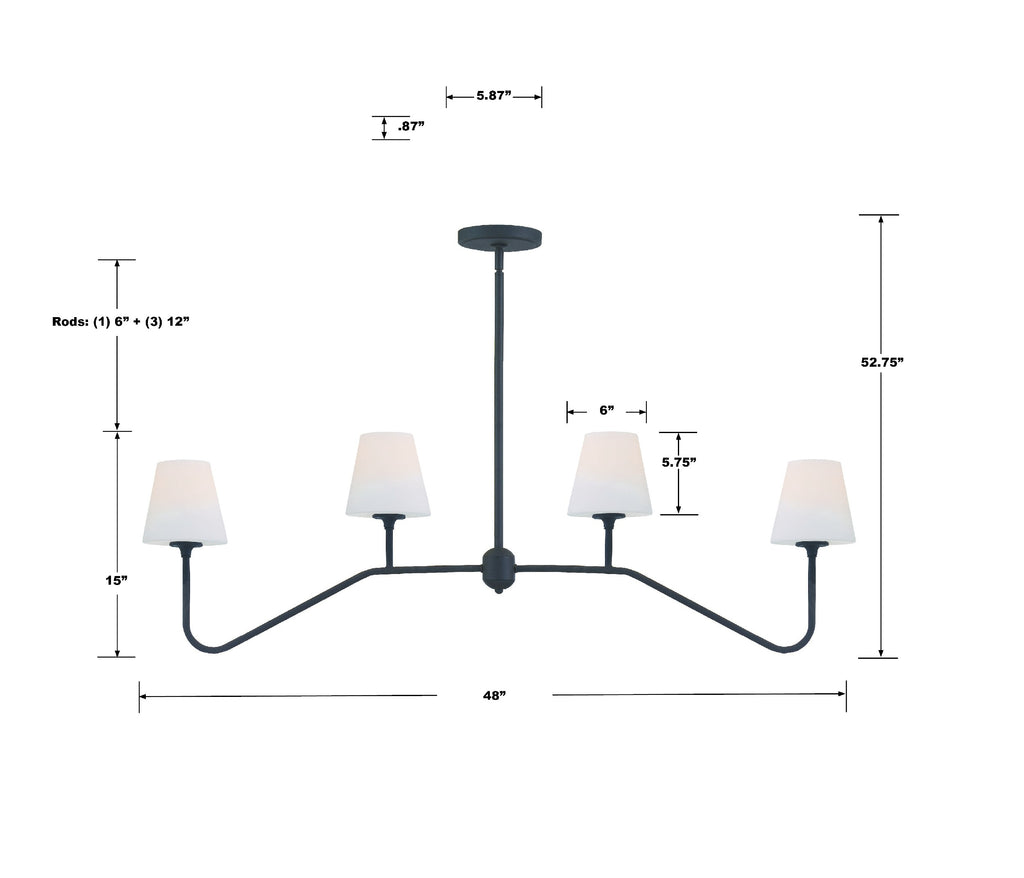 KEE-A3004-BF Keenan 4 Light Linear Chandelier | Dimensions Image