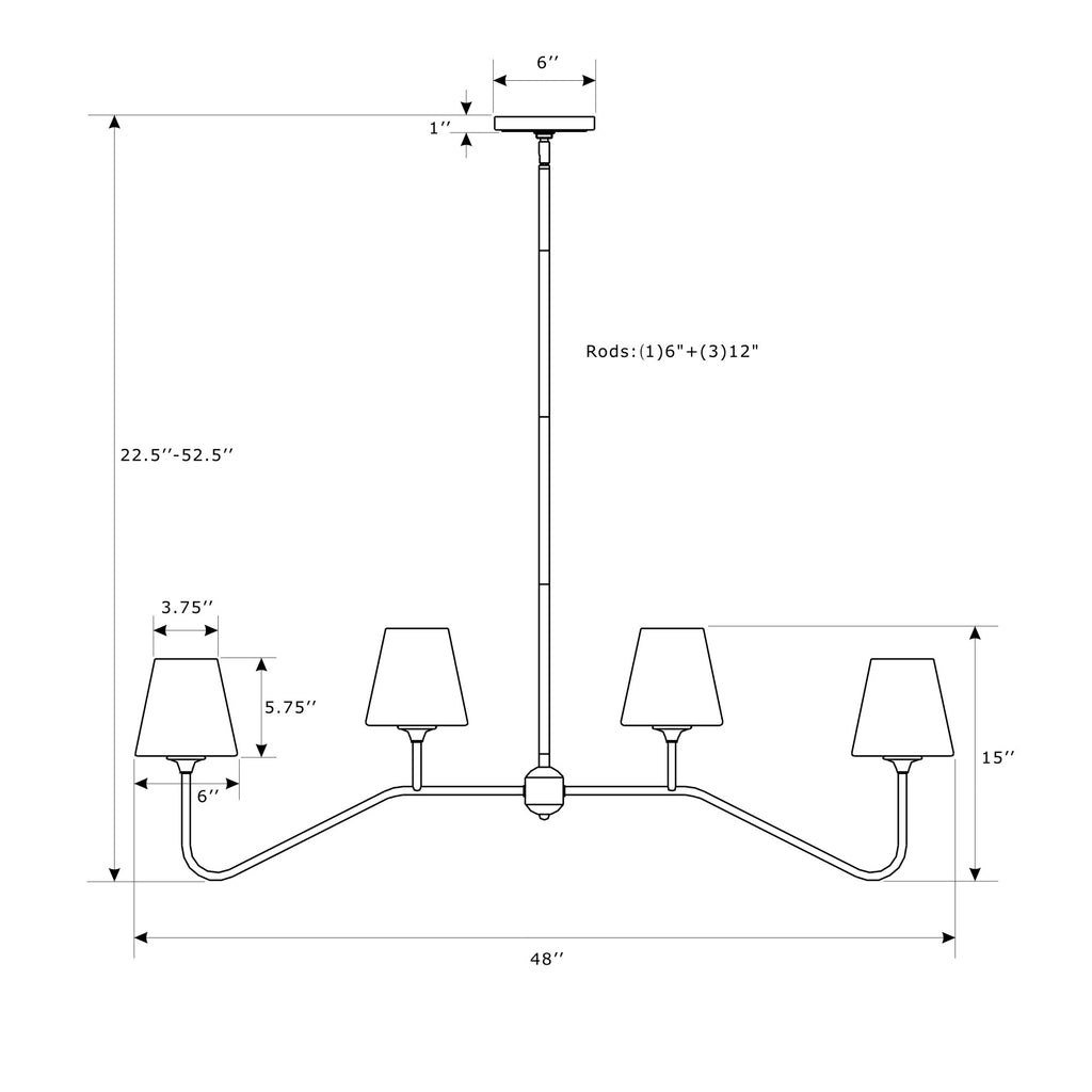 Crystorama-OPEN-BOX Keenan 4 Light Chandelier - Product Dimensions