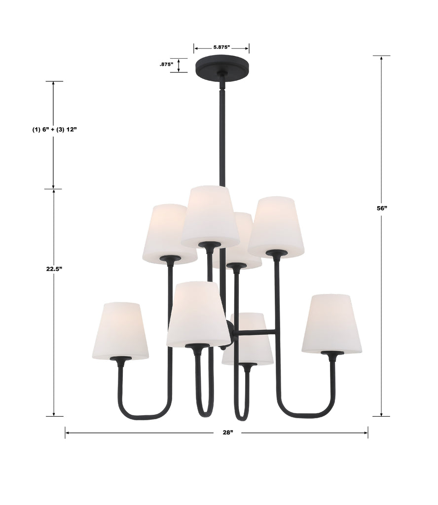 KEE-A3008-BF Keenan 8 Light Chandelier | Dimensions Image