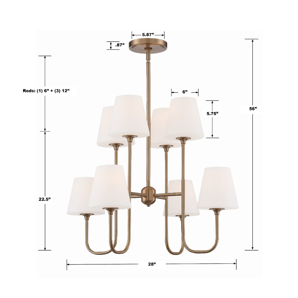 KEE-A3008-VG Keenan 8 Light Chandelier | Dimensions Image