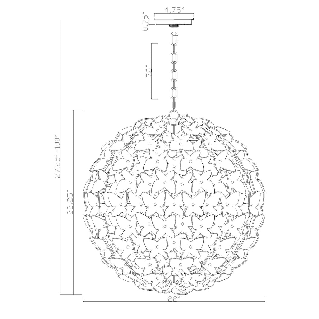 Crystorama Killian 22" Chandelier - Product Dimensions
