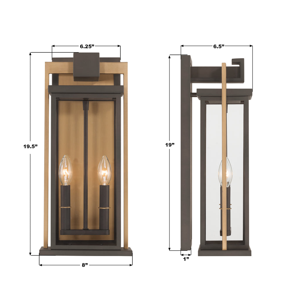LDL-902-TZ-TG Lendel 8'' Outdoor Sconce | Dimensions Image