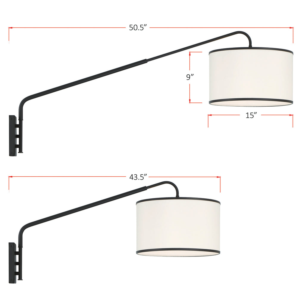 Crystorama-OPEN-BOX Mallory 1 Light Swing Arm Sconce in Matte Black - Additional View