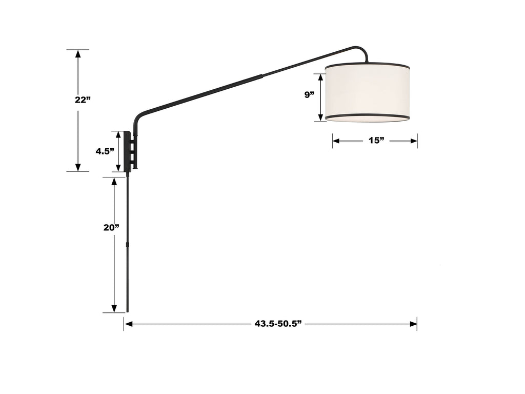 Crystorama-OPEN-BOX Mallory 1 Light Swing Arm Sconce - Product Dimensions