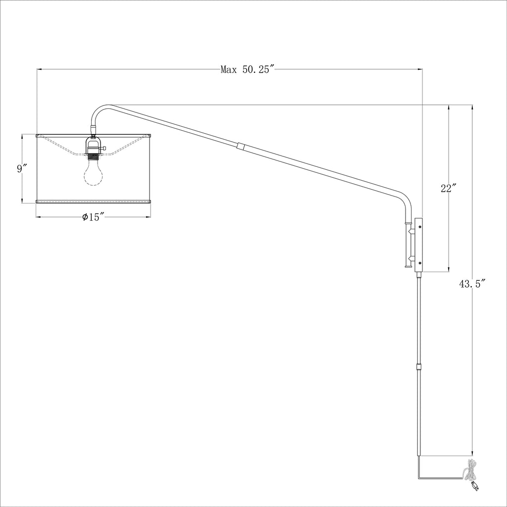 Crystorama Mallory 15'' Task Sconce - Product Dimensions