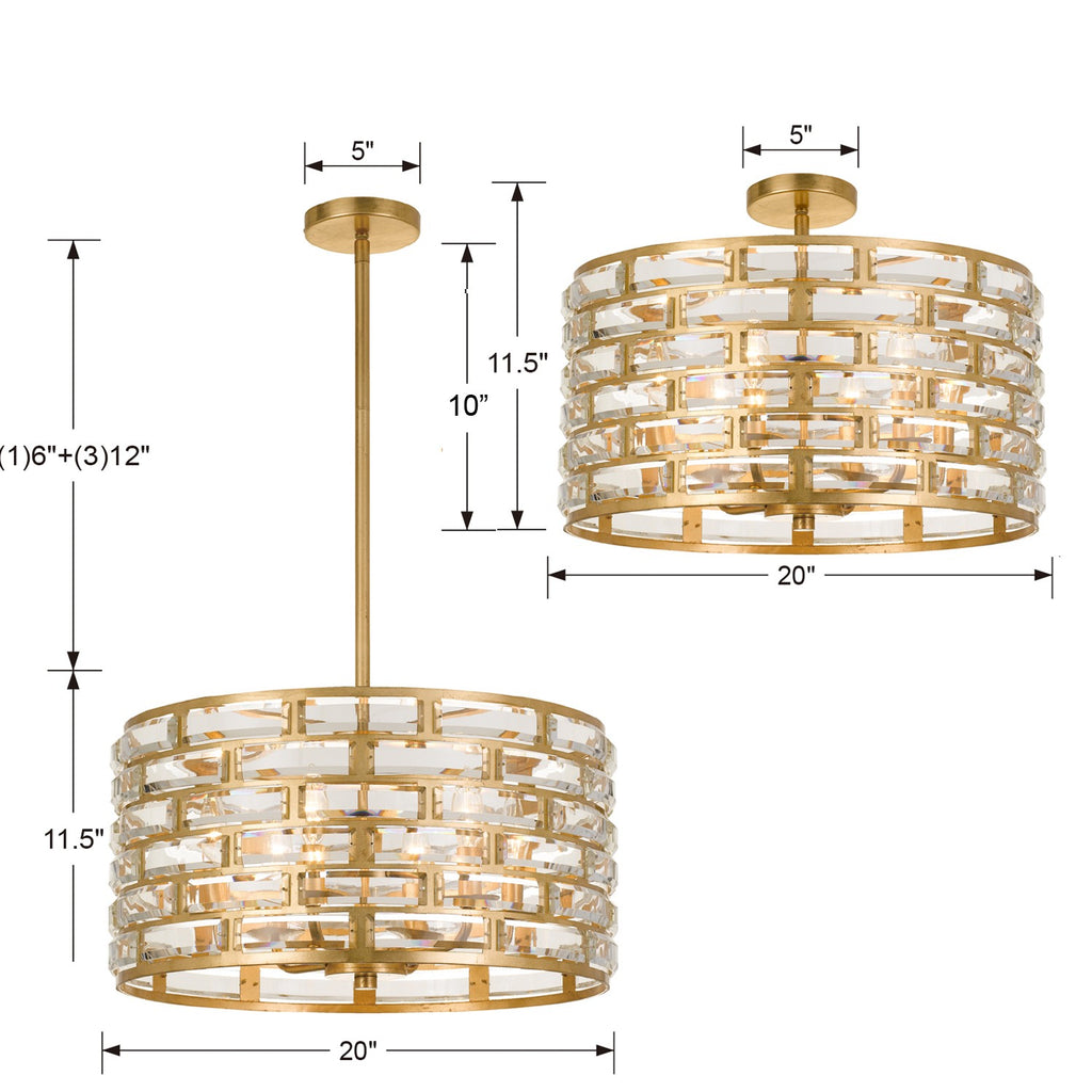 MER-4866-GA_CEILING Meridian 6 Light Semi Flush Mount | Dimensions Image